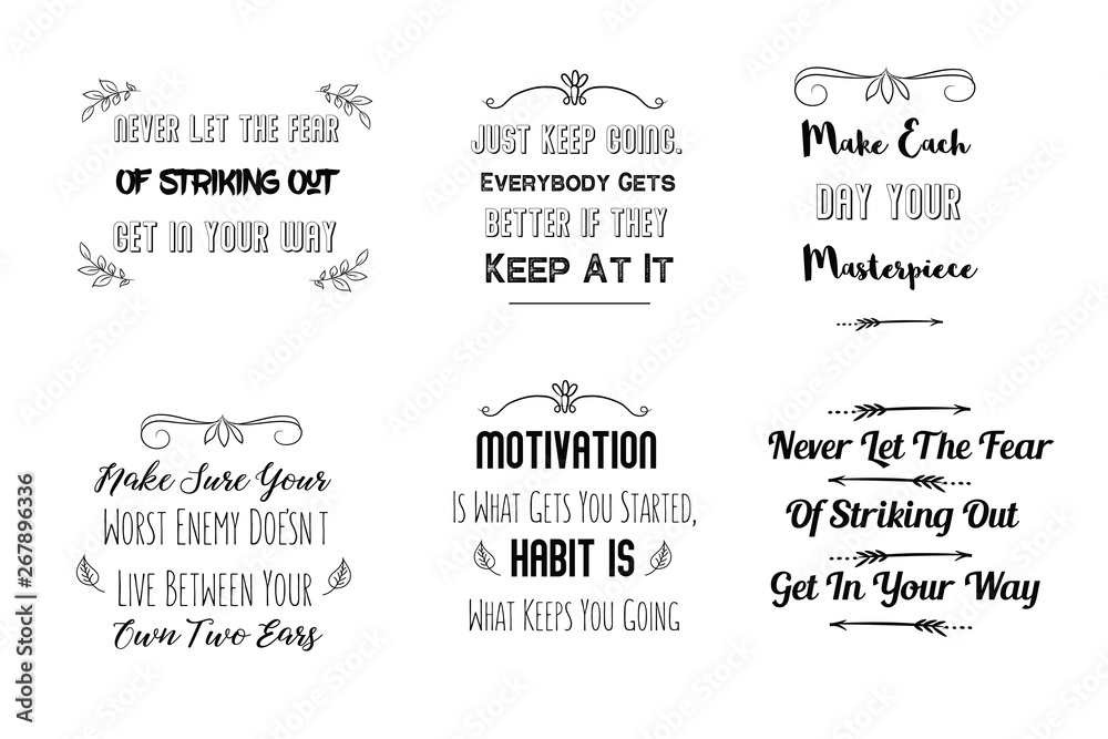 Set of Calligraphy sayings for print. Vector Quotes about Sport Fitness and Motivation Set of Calligraphy sayings for print. Vector Quotes about Sport Fitness and Motivation