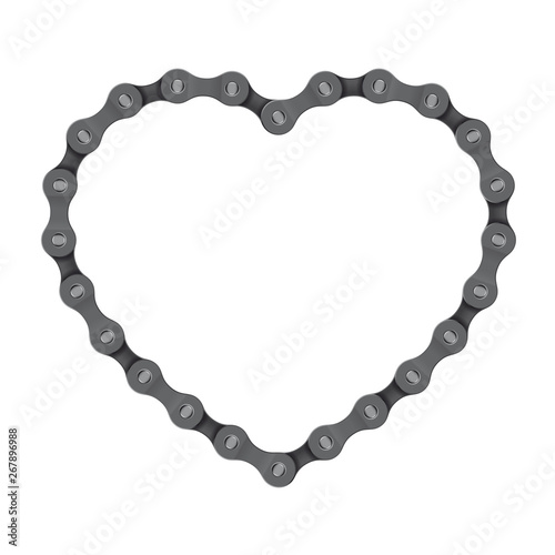 Vector realistic heart created from bike chain. Isolated on white background.