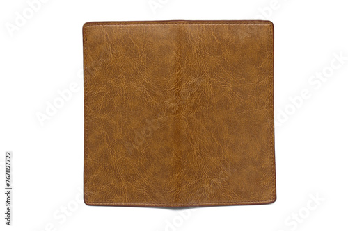 Close up brown wallet isolated on white background. Men wallet.