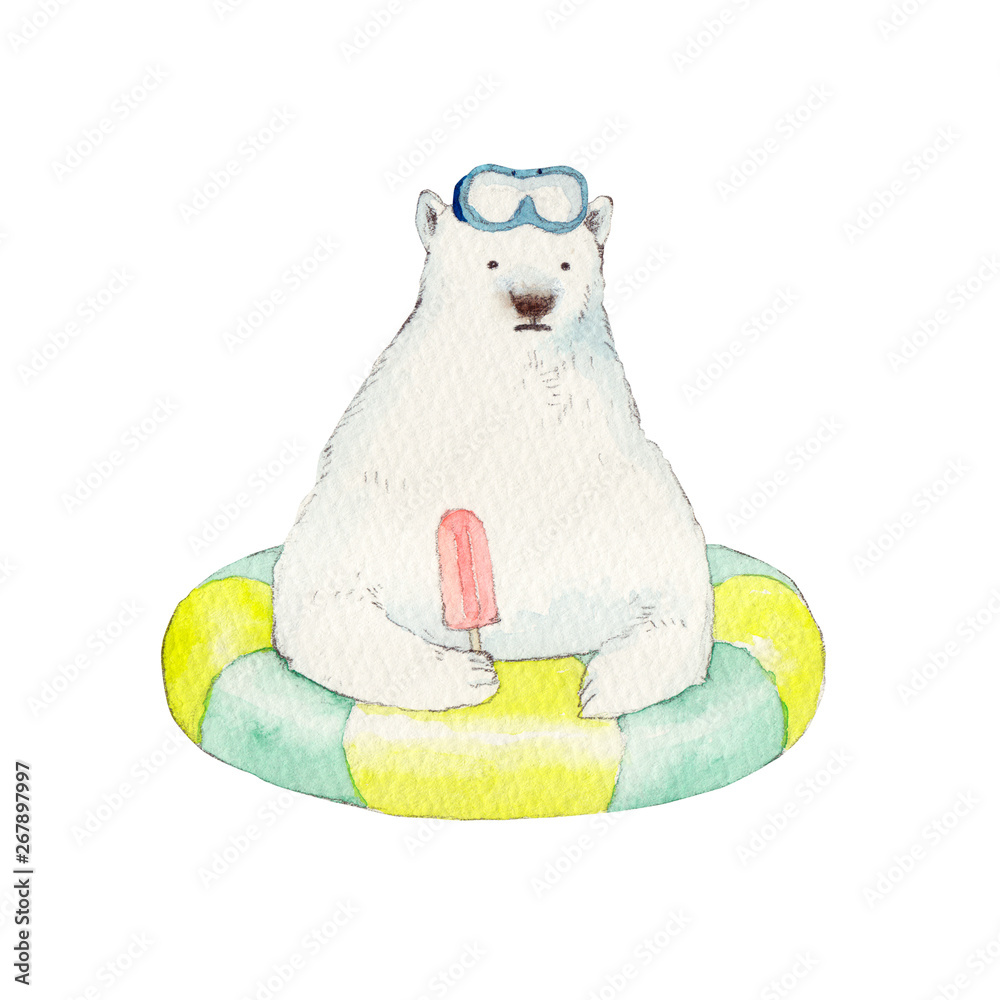 夏 シロクマ 浮き輪 水彩 イラスト Stock イラスト Adobe Stock