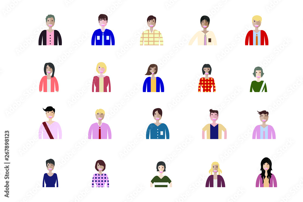 Business man and woman icons. Group of working people. Different nationalities characters. Flat style design Infographic elements Business man and woman icons. Group of working people. Different nationalities characters. Flat style design Infographic elements