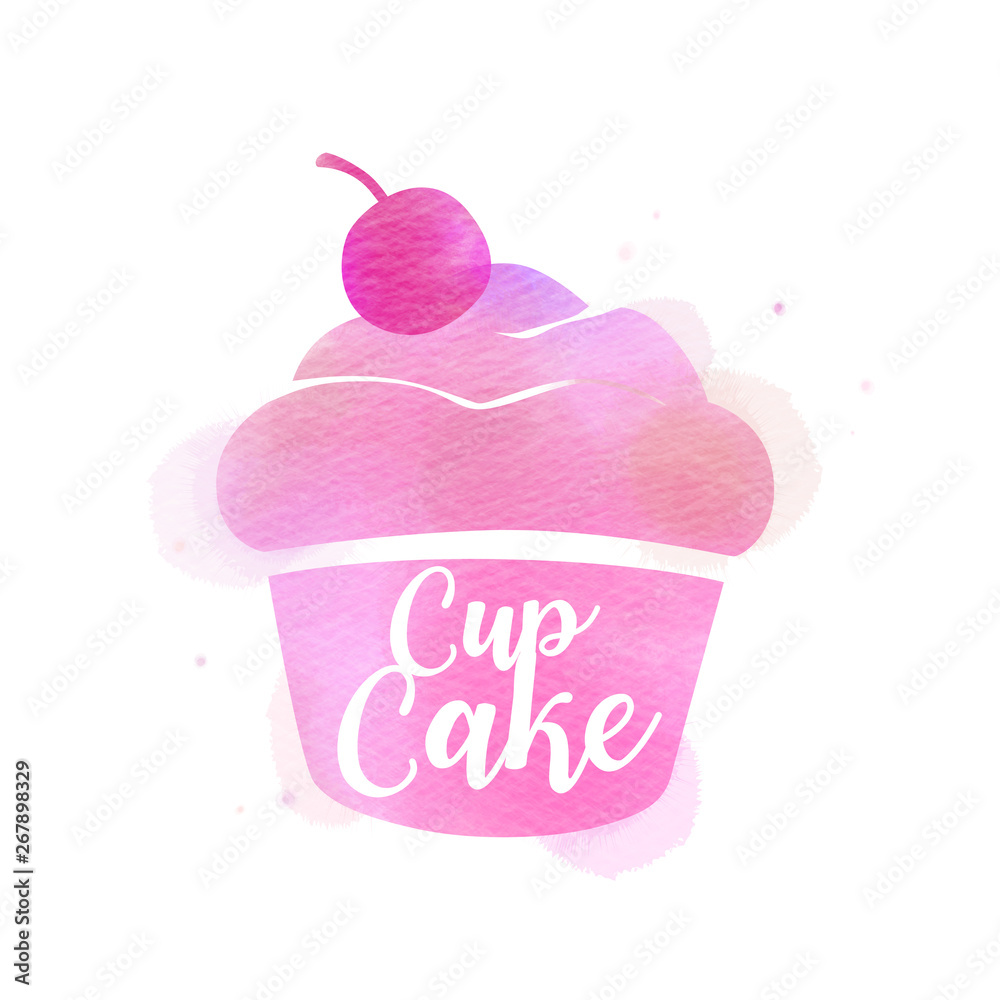 Cupcake silhouette. Watercolor design, bakery icon.