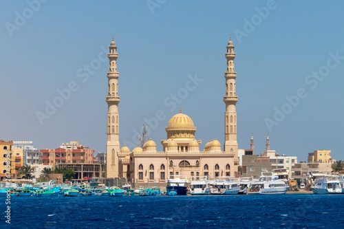 El Mina Masjid Mosque in Hurghada, a view from the sea, Egypt