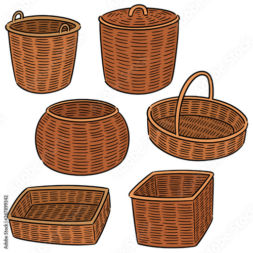 vector set of wicker basket