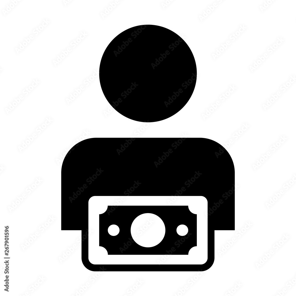 Cash icon vector male user person profile avatar with money symbol in flat color glyph pictogram illustration Cash icon vector male user person profile avatar with money symbol in flat color glyph pictogram illustration