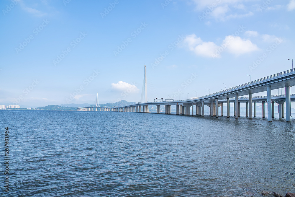 Scenery of Shenzhen Bay Highway Bridge in Guangdong Province, China