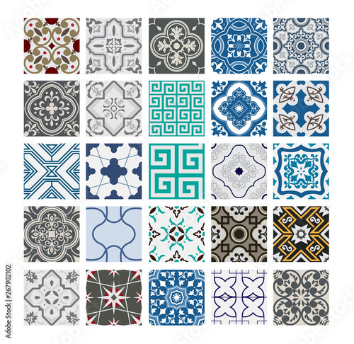 vintage tiles Portuguese patterns antique seamless design in Vector illustration