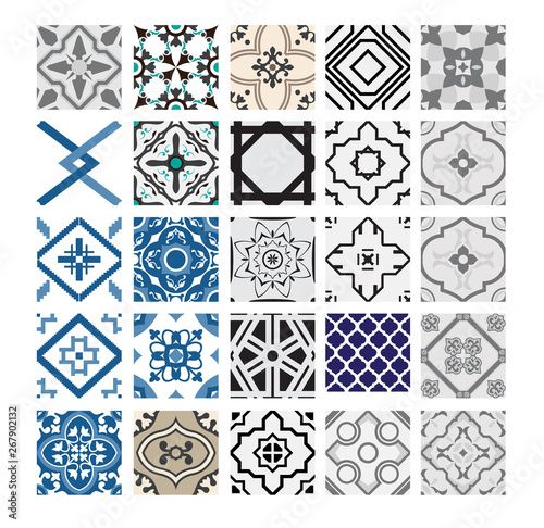 vintage tiles Portuguese patterns antique seamless design in Vector illustration