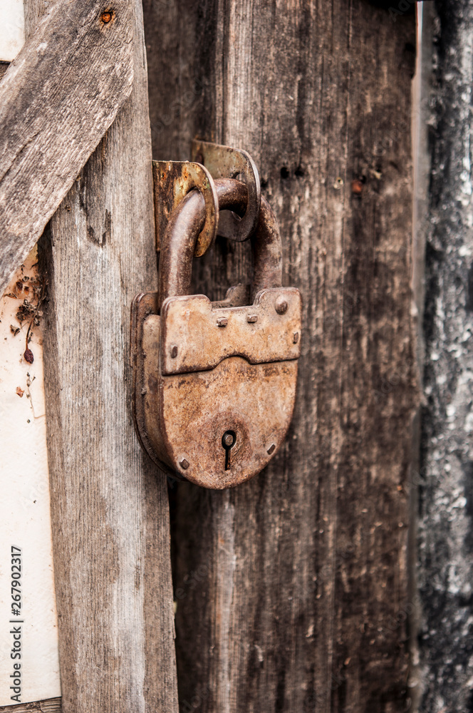 Closeup wooden door with lock Closeup wooden door with lock
