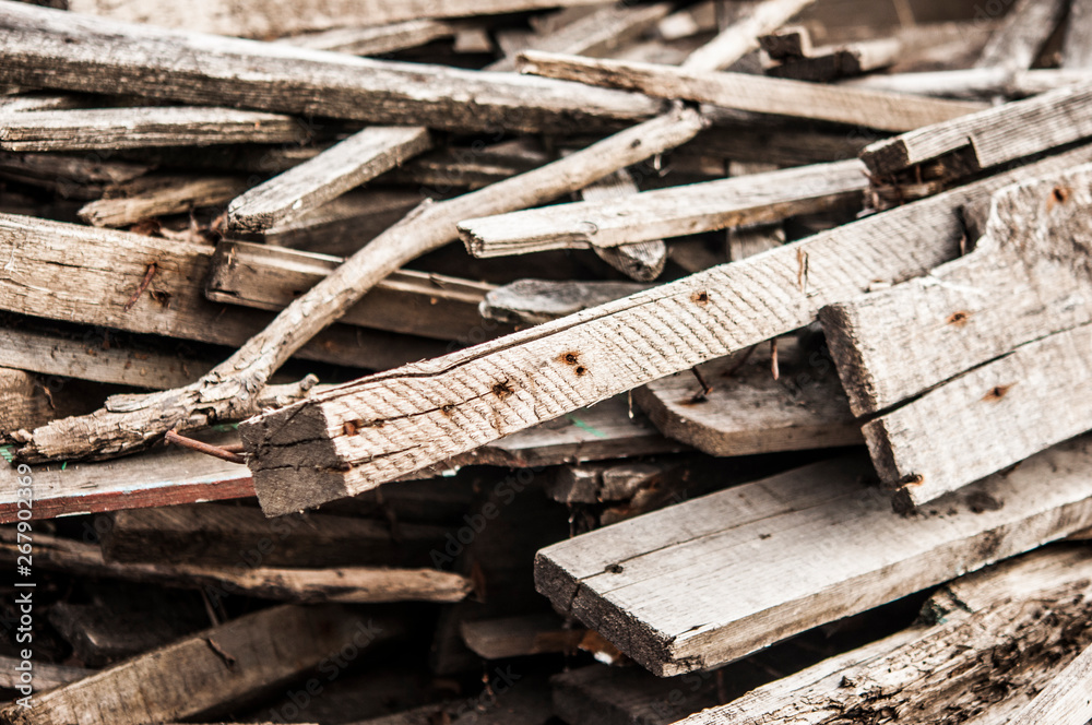 Pile of wood with nails