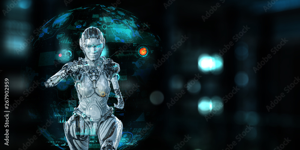 Cyborg silver running woman. Mixed media Cyborg silver running woman. Mixed media