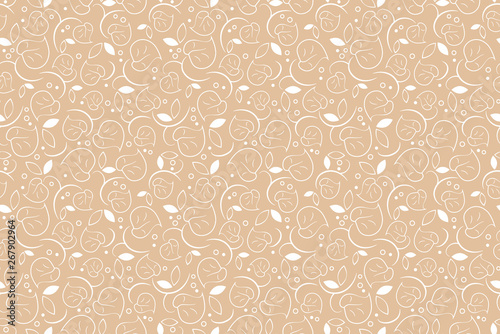 Leaves texture for textile. beige Floral seamless background. Vector.