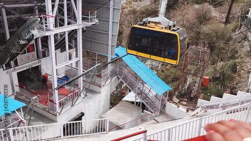 Cable car going downwards at at Vaishno Devi which is used as a transport from Bhawan to Bhairo mandir photo