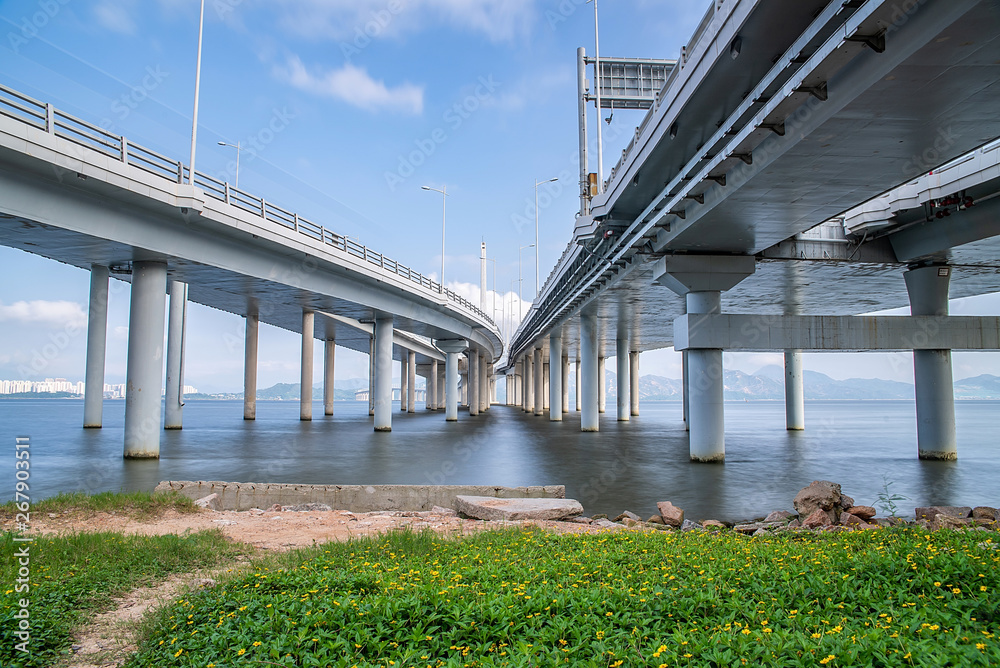 Bridge construction of bridge pier structure of Shenzhen Bay Highway Bridge in Guangdong Province, China