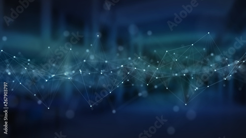 Abstract digital network connection blue background 3D rendering photo