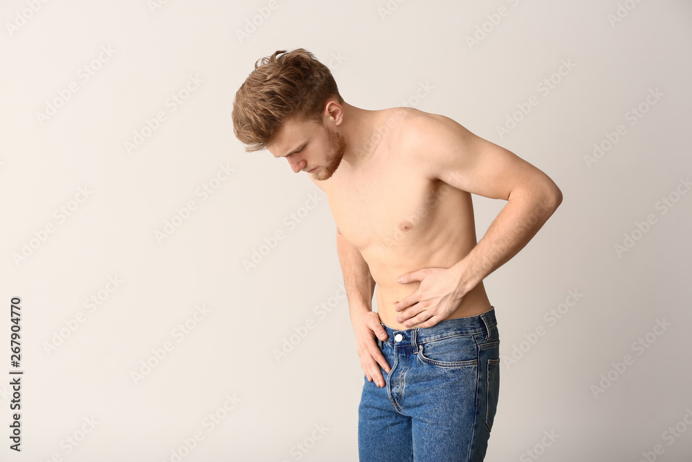 Man with urologic disease on white background Man with urologic disease on white background
