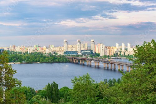 Scenic panorama of the left bank of the Kyiv city.