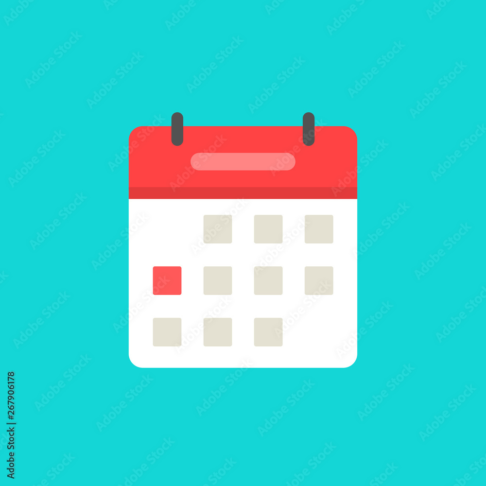 Calendar or agenda icon vector, flat cartoon schedule symbol with red date selected isolated on white background clipart Calendar or agenda icon vector, flat cartoon schedule symbol with red date selected isolated on white background clipart
