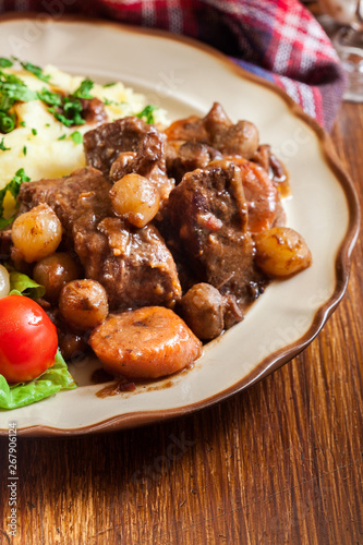 Dinner or lunch with beef Bourguignon stew