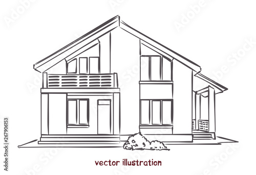 vector sketch of wooden house