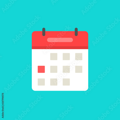 Calendar or agenda icon vector, flat cartoon schedule symbol with red date selected isolated on white background clipart