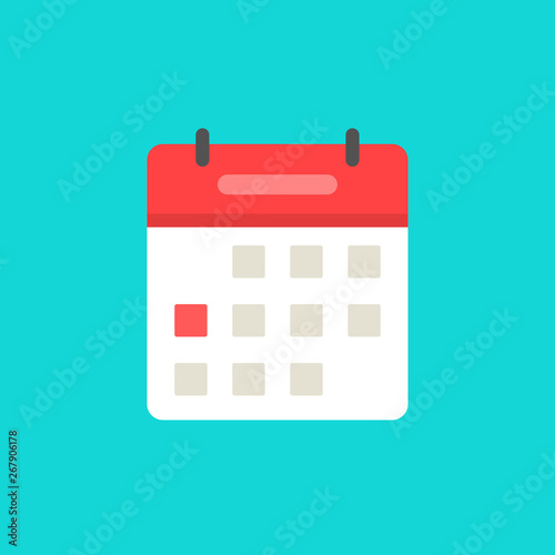 Calendar or agenda icon vector, flat cartoon schedule symbol with red date selected isolated on white background clipart