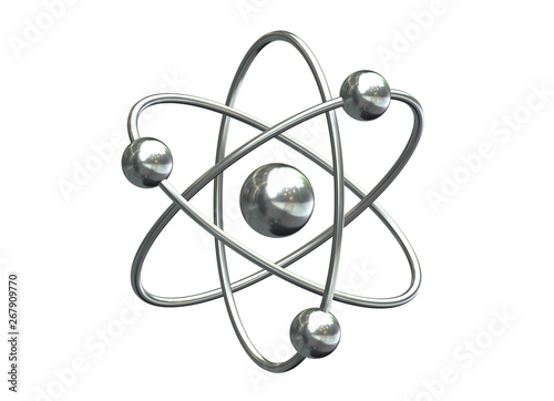 Fototapete 3D render of abstract model of atom isolated on white background.
