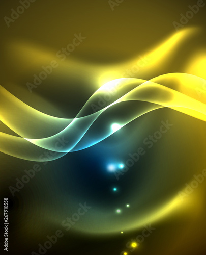 Neon glowing lines, magic energy space light concept, abstract background wallpaper design