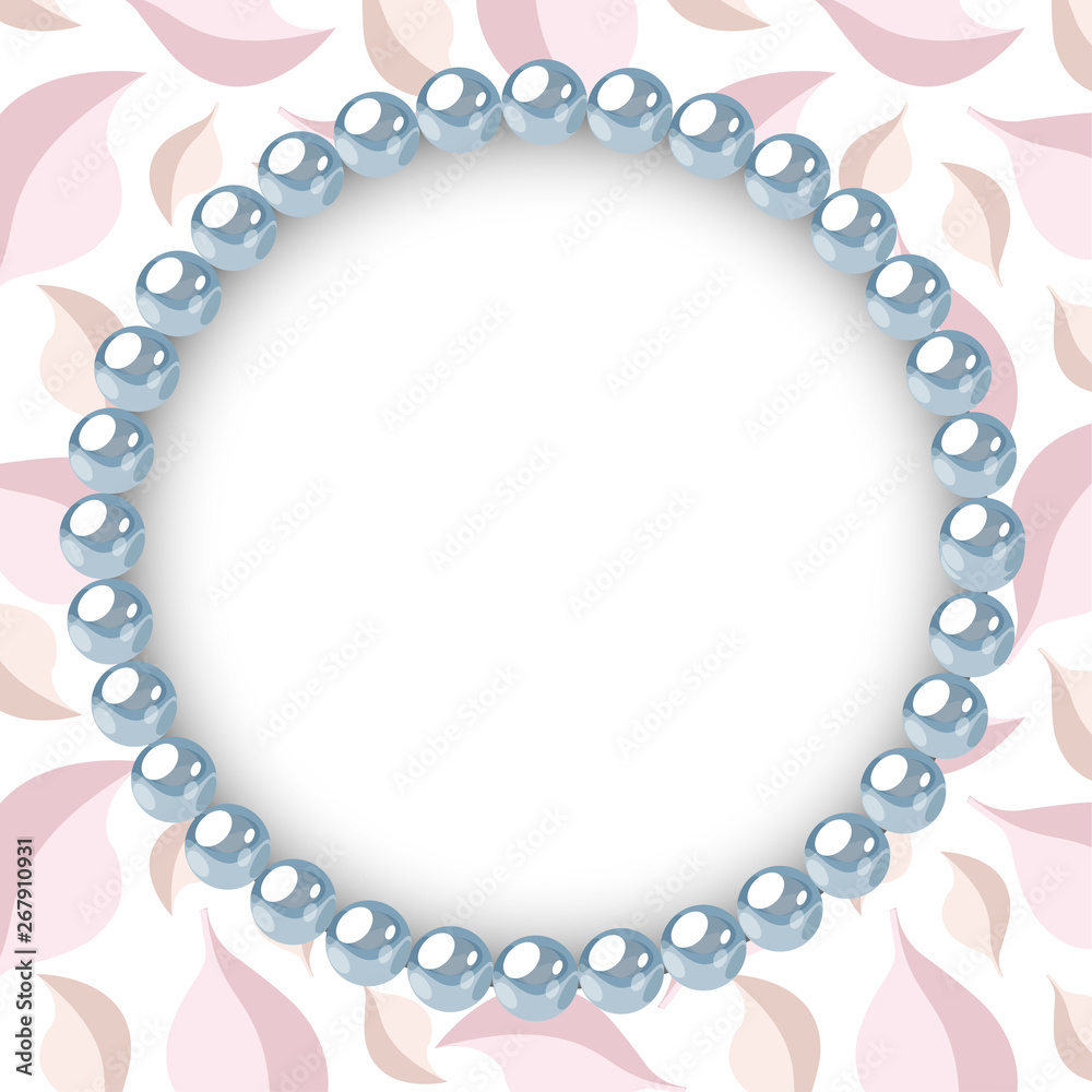 Obraz premium Pearl frame on textured background. Template for wedding, invitaion or greeting card. Vector illustration.