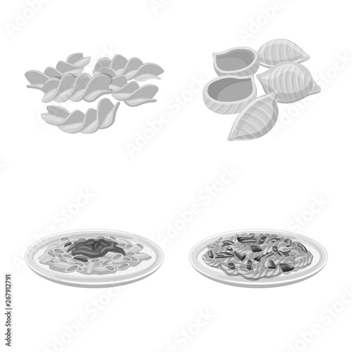Vector design of pasta and carbohydrate sign. Set of pasta and macaroni stock vector illustration.