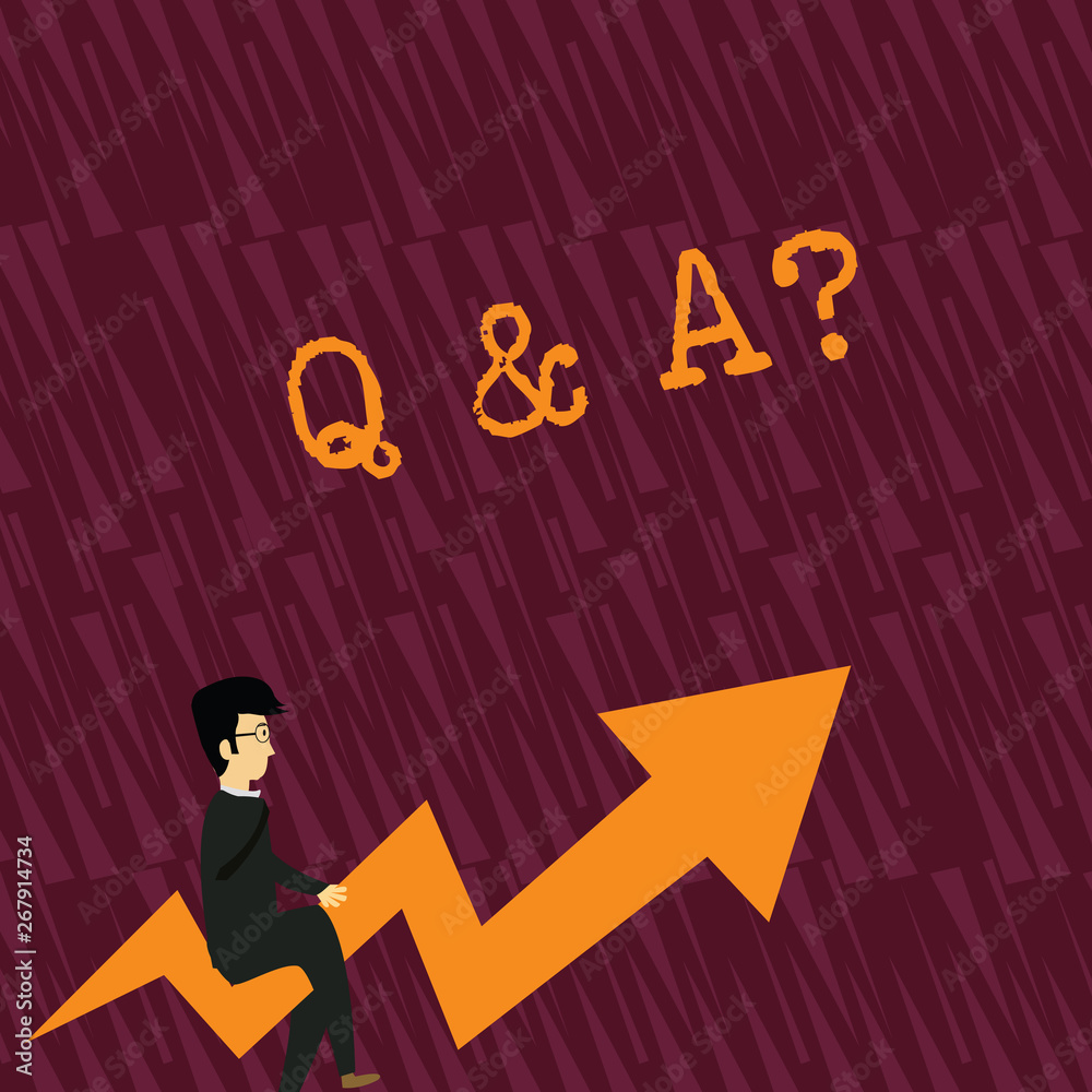 Text sign showing Q And A Question. Business photo showcasing in which demonstrating asks questions and another one answers them Businessman with Eyeglasses Riding Crooked Color Arrow Pointing Going Text sign showing Q And A Question. Business photo showcasing in which demonstrating asks questions and another one answers them Businessman with Eyeglasses Riding Crooked Color Arrow Pointing Going