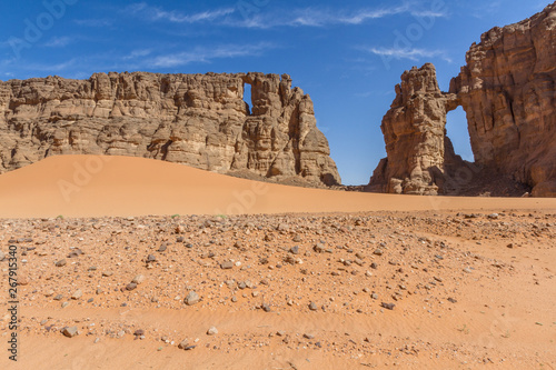 Sahara desert.  Sahara   s landscape.  Amazing sandstone rock formation  at  Tassili n   Ajjer National Park  Algeria.  