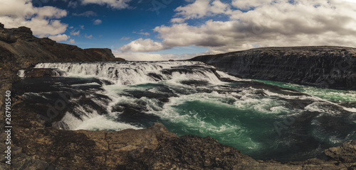 Gullfoss is waterfall located in the canyon of the Hvítá river in southwest Iceland part of Golden circle roadtrip for tourists  © Ji