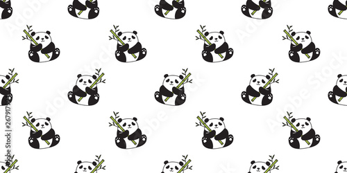 Bear seamless pattern vector panda polar bear bamboo teddy scarf isolated wallpaper repeat tile background cartoon character illustration doodle