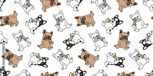 dog seamless pattern vector french bulldog pizza eating cartoon scarf isolated tile background repeat wallpaper illustration