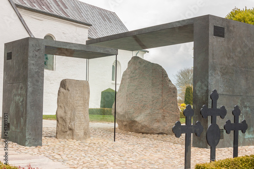 White church in Jelling, Denmark.