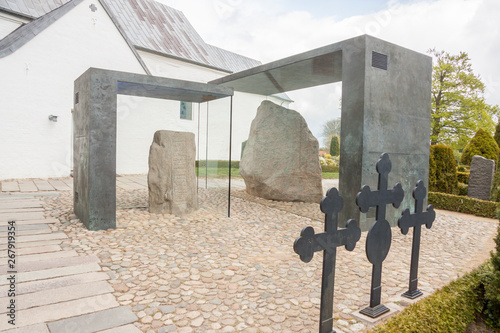 White church in Jelling, Denmark.