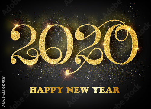2020 Happy new year. Gold Numbers Design of greeting card. Gold Shining Pattern. Happy New Year Banner with 2020 Numbers on Bright Background. Vector illustration