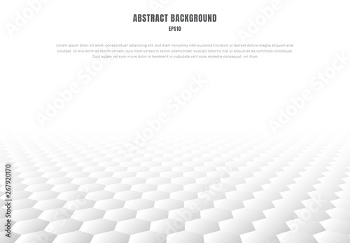 Abstract white hexagons pattern perspective background and texture with copy space. Luxury style.