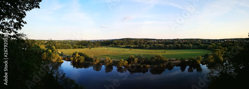 panorama of the valley of the Ruhr in Muelheim in the evening sun