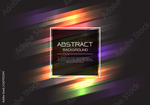 Abstract vector luxury colourful line speed light on black with square banner white frame  template design modern background illustration.