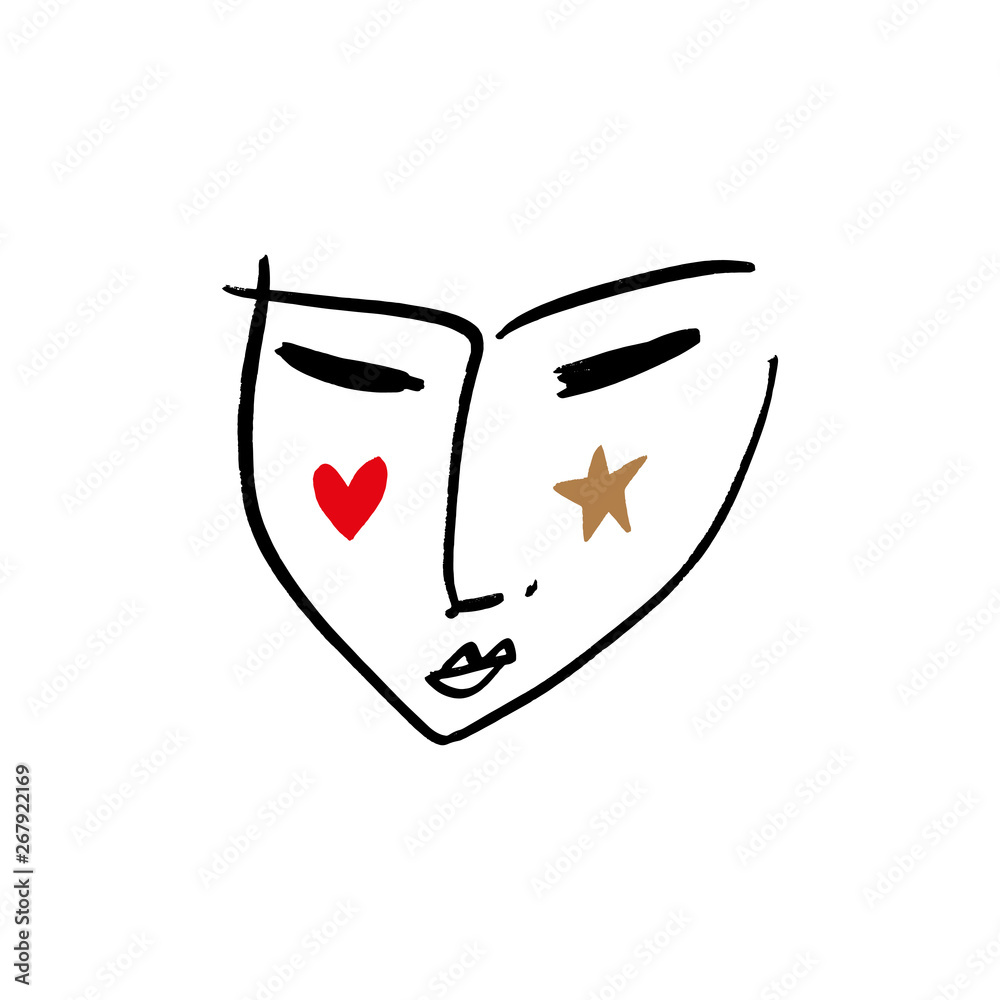 Simple modern trendy line sketch art face. Portrait print for clothes, textile and other. Vector illustration Simple modern trendy line sketch art face. Portrait print for clothes, textile and other. Vector illustration