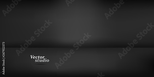 Modern banner with black empty studio on black background for concept design. Banner illustration vector.