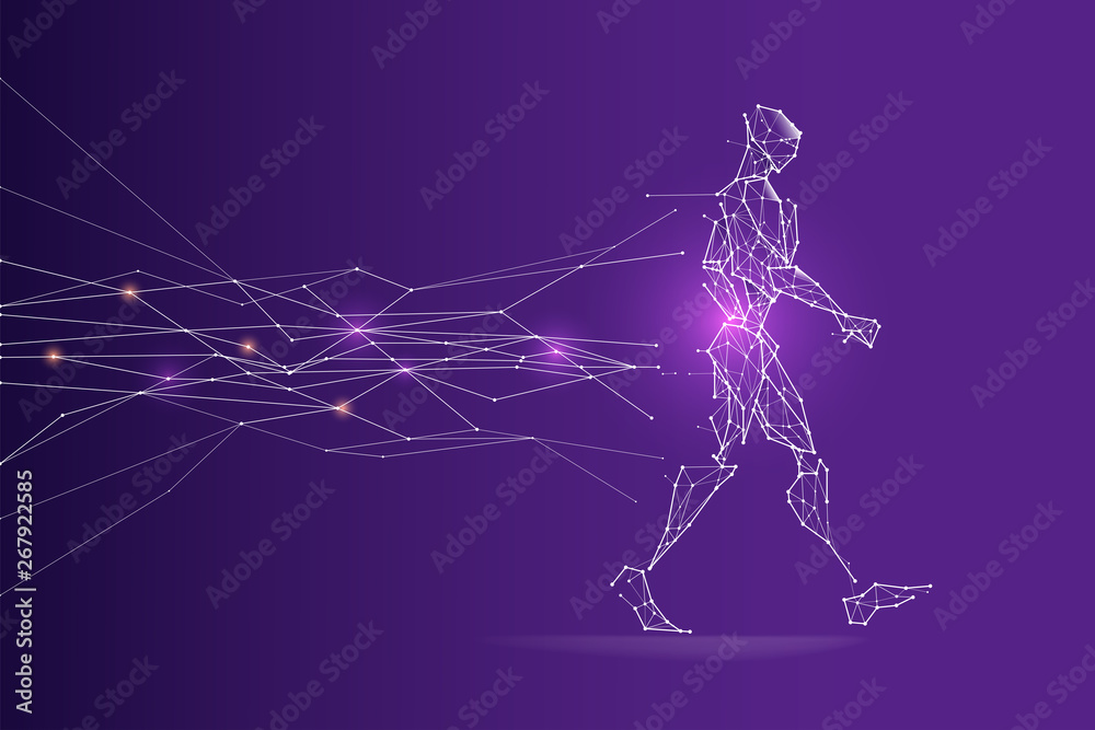 The particles, geometric art, line and dot of walking. The particles, geometric art, line and dot of walking.