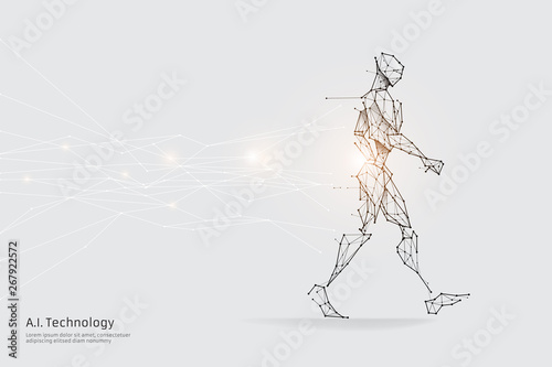 The particles, geometric art, line and dot of walking.