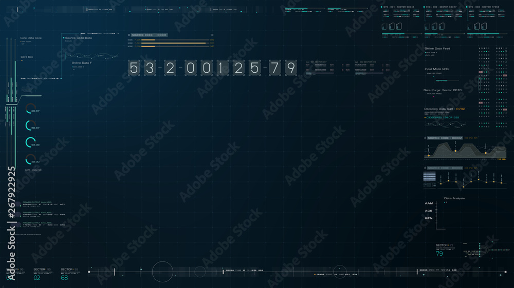 Futuristic source code digital data telemetry motion graphic display screen with user interface display for digital background computer desktop display screen Futuristic source code digital data telemetry motion graphic display screen with user interface display for digital background computer desktop display screen