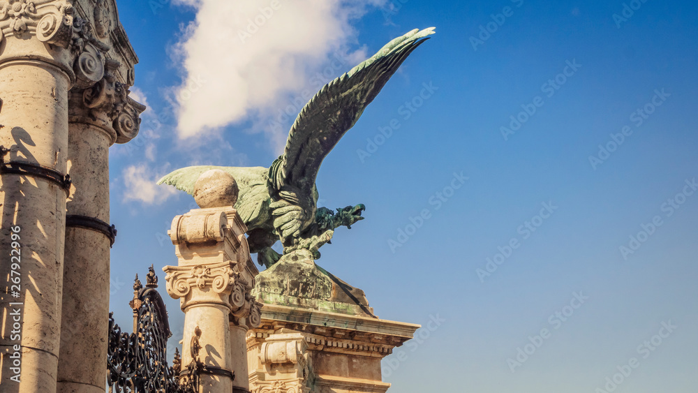 Turul Eagle Statue at main gate of Buda Castle in Budapest, Hungary