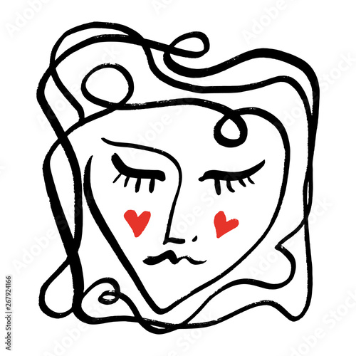 Simple hand drawn black and white trendy line portrait art. Abstract print for clothes, textile and other. Vector illustration EPS