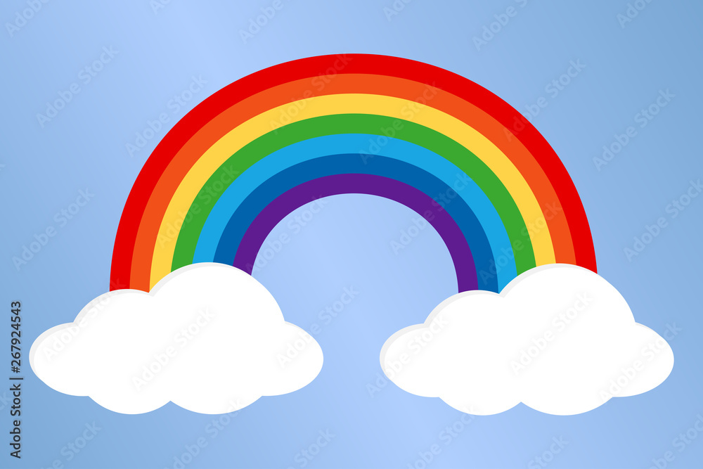Colorful bright rainbow with clouds against blue sky. Symbol of nature. illustration. - Illustration Colorful bright rainbow with clouds against blue sky. Symbol of nature. illustration. - Illustration