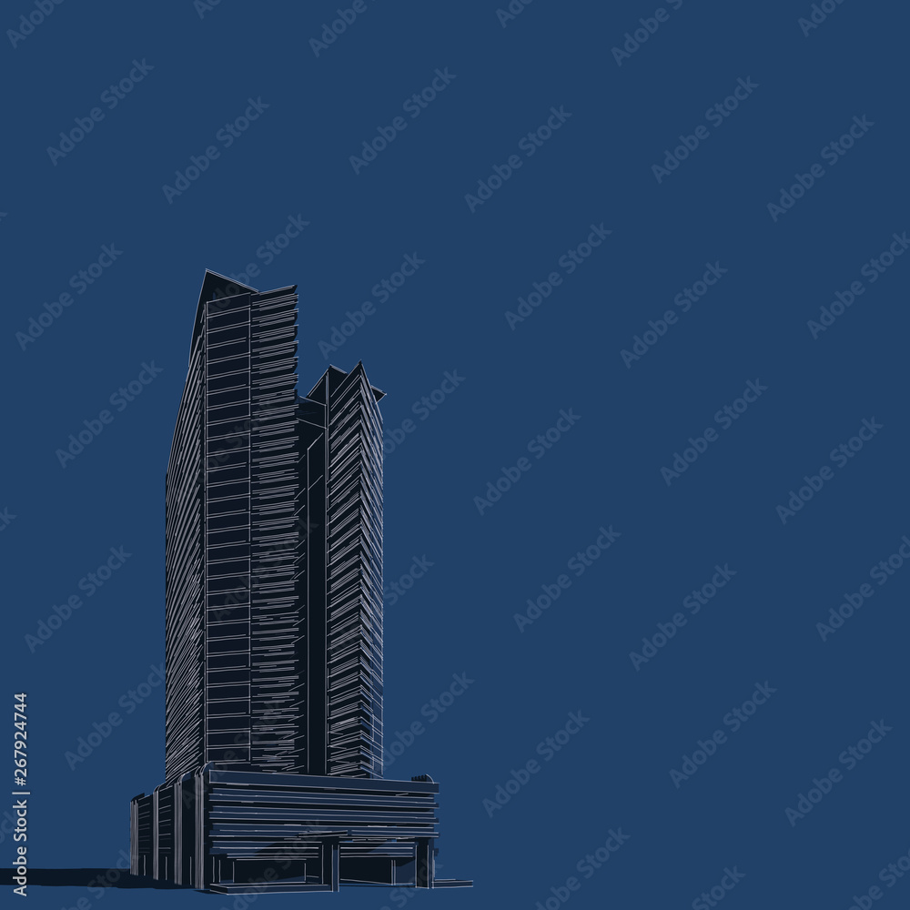 3D illustration architecture building perspective lines. 3D illustration architecture building perspective lines.